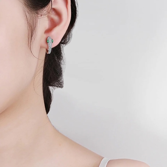 NEW 14K Gold Plated Emerald Snake Hoop Earrings - Picture 2 of 6